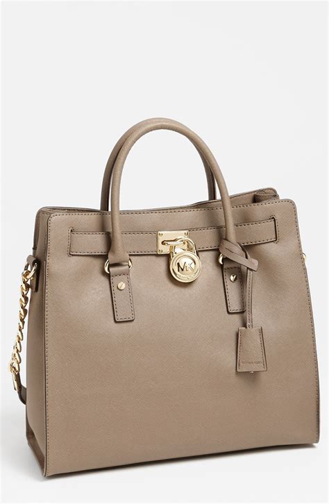 Michael Kors Hamilton Large EW Satchel Dark Dune Saffiano